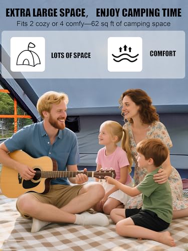 Carpa Inflable para Camping 4 Personas, Montaje Rápido en 5 Minutos, Impermeable, Resistente UV, con Ventana Transpirable a Prueba de Lluvia miniatura 3