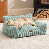 Bedsure Cute Cat Couch for Pets - Fluffy Cat Sofa with Premium Soft Corduroy Fleece, Fuzzy Pet Couch Bed with Removable Washable Cover, Supportive Pet Chair for Indoor Cats, 24inch, Garden Green