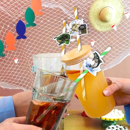 Serencatcher 50 pitillos de papel para fiesta Gone Fishing miniatura 6