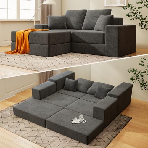 Image of Cloud Modular Sectional Sofa, Comfy Boneless Couch for Living Room, Modern L-Shaped Couch with Reversible Chaise, Customizable Sleeper Sofa Bed with Non Slip, No Assembly & Deep Seat, Dark Grey