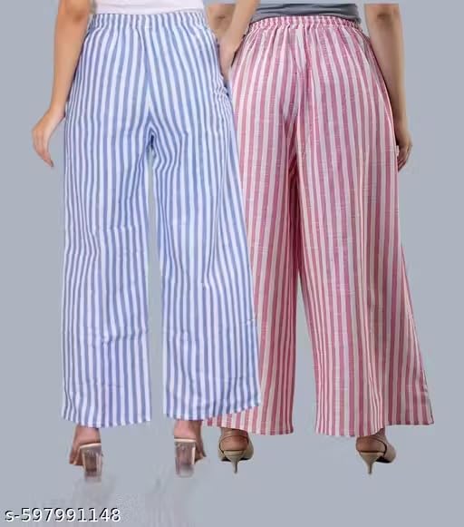 Image of Cotton Regular fit Palazzo | Flared Palazzo Pants with Pocket for Women & Girls | Relaxed Bottom WearPack of 2 11