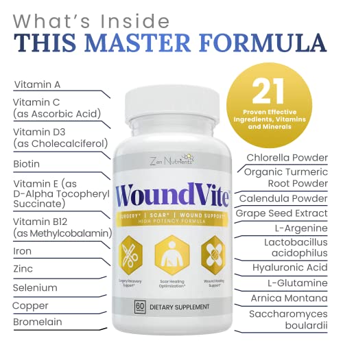 Zen Nutrients WoundVite Pre & Post Surgery Support, Scar & Wound Care