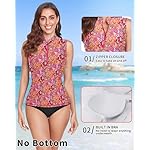 Women Rash Guard Tank Top Swim Shirts UV Sun Protection Surfing Swimsuits Top Zipper Bathing Suit Built in Bra No Bottoms - Image 3