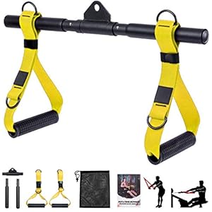 DESTRIC Cable Machine Attachments Rowing Machine Handle Detachable, All in One Rotating Straight Bar Tricep Rope Exercise Handles