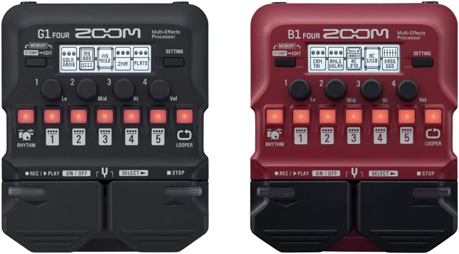 Zoom B1X FOUR Bass Multi-Effects Processor with Expression Pedal, With 70+ Built-in Effects, Amp Modeling, Looper, Rhythm Section, Tuner, Battery Powered : Musical Instruments