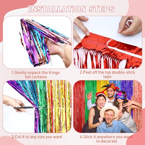 Image of Rainbow Metallic Tinsel Foil Fringe Curtains Backdrop, 2Pack Party Streamers for Birthday Party Decorations Halloween Christmas Decors Foil Curtain Backdrop for Bachelorette Bridal Anniversary Party