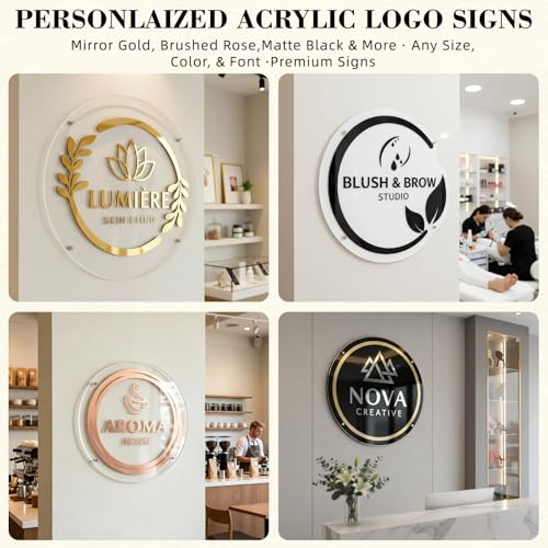Image of Custom Acrylic Salon Logo Sign, Personalized 3D Beauty Business Wall Sign for Lash Nail Spa Boutique Reception Decor, Double Layer Acrylic Branding for Studio Storefront