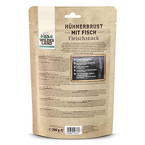 Wildes Land - Hühnerbrust mit Fisch - 5 x 200 g - Hundesnack - Hundefutter - Getreidefrei