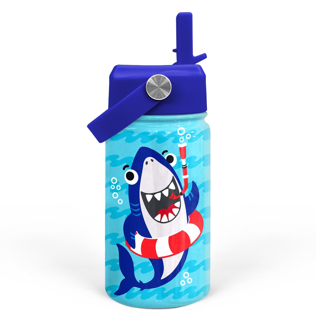 SANDJEST Shark Water Bottle - Kids Water Bottle with Straw Lid - 12 Oz Insulated Stainless Steel Water Bottles for Toddlers Kid Boys - Travel Cup for School Sports
