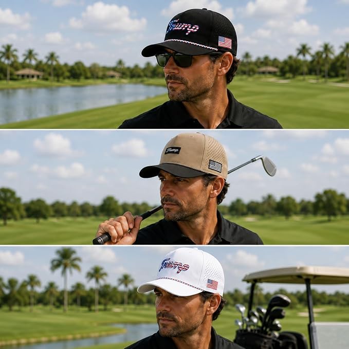 Image of Curves & Clubs Trump Golf Hats - One Size Adjustable Men's Hat - Breathable & Durable Trump Rope Hat - Perfect Golf Gift