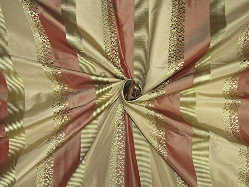 Taffetas jacquard soie au mètre rayé saumon or tissu haut de gamme couture