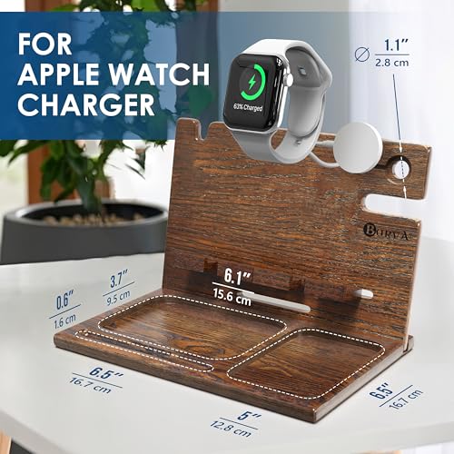 Image of BarvA Two Phone Docking Station | Night Stand Desk Organizer | Wood Nightstand Organizer | Tablet Smart Watch Earbuds Charging Station | Upgraded Dresser Phone Stand | Bed Room Decor Gifts for Men