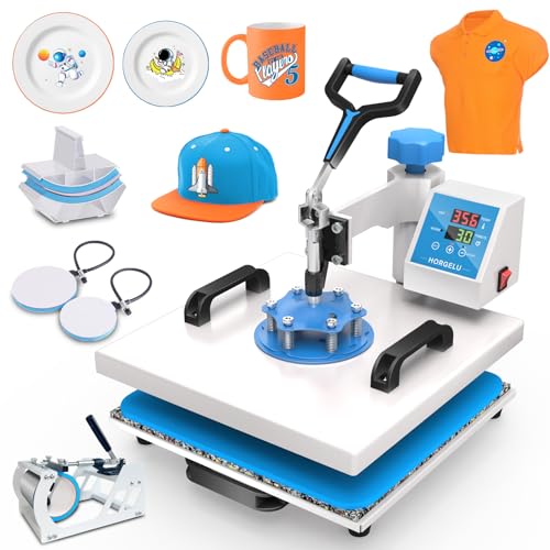Horgelu 5 in 1 Heat Press Machine 15x15 Inch Heat Transfer Machine 360-Degree Swing Away Multifunction Digital Sublimation Combo Heat Press for T Shirt Mug Hat Plate for Commercial Home 110V