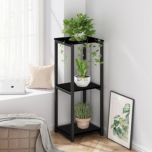 Iron & Engineer Wood Plant Stand Indoor Outdoor,Tall Metal Plant Stands, 3 tier Flower Pot Plant Holder, Modern Plant Shelf for Corner Living & Bed Room Decor (FULL BLACK)-image-46