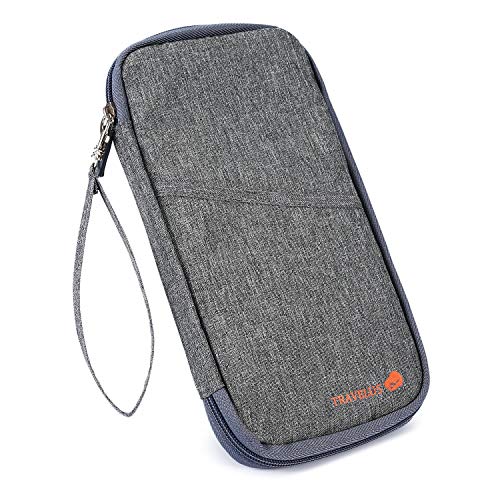 Preisvergleich Produktbild Reisepass Tasche Reisepasshülle Ausweistasche mit Handschlaufe Reiseorganizer Verschleißfest Geräumig für Pass Kreditkarten Ausweise Reise 15 x 24 cm (Grau)