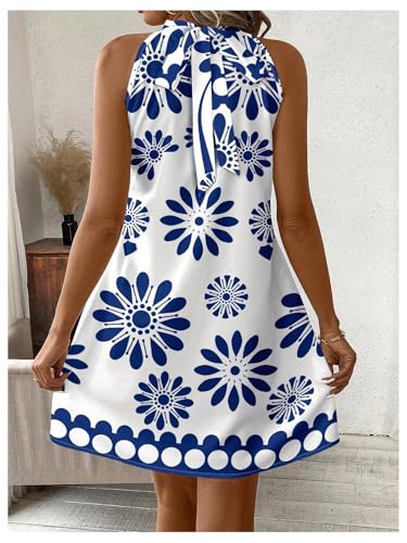 Image of Floerns Women's Sleeveless Floral Print Sundress Halter Neck A Line Short Dress
