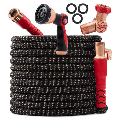 Pocket Hose Copper Head w/New Pocket Pivot Expandable Garden Hose 150FT, AS SEEN ON TV, Swivels 360°, Advanced Tri-Tex Tubing & Force Field Jacket, 3X Stronger, Lead-Free, No-Kink, Anti-Burst w/APT