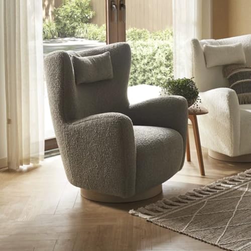 KIBONCY Silla giratoria con Respaldo de Orejas, sillón tapizado de Forro Polar de Peluche, sofá Individual con Respaldo Alto for Dormitorio y Sala de Estar(C)