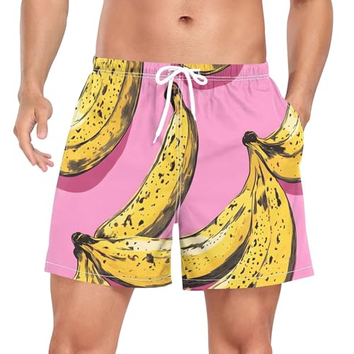 xigua Yellow Bananas Mens Swim Trunks with Liner, 5 inch Quick Dry Mens Boardshorts for Beach