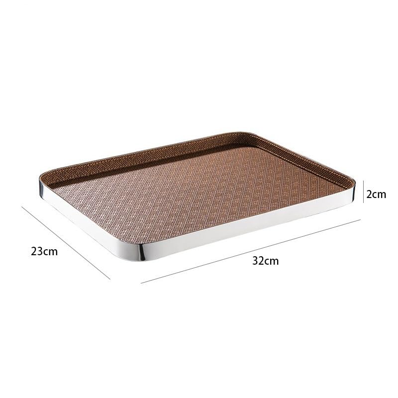Bandejas Servir Comida Bandeja de cuero acero inoxidable simple y moderna, modelo lujo ligero for habitación, sala estar, mesa centro, bandeja escritorio, adornos decorativos, almacenamiento Mesa Cama | B,M