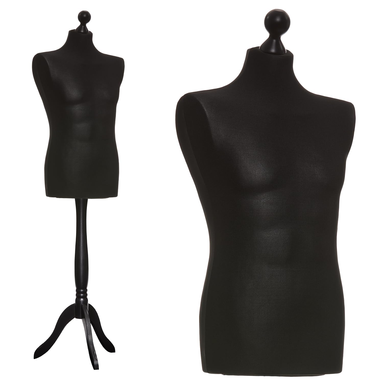 Schneiderpuppe männlich Größe 50/52, Überzug schwarz, Holzdreibein schwarz