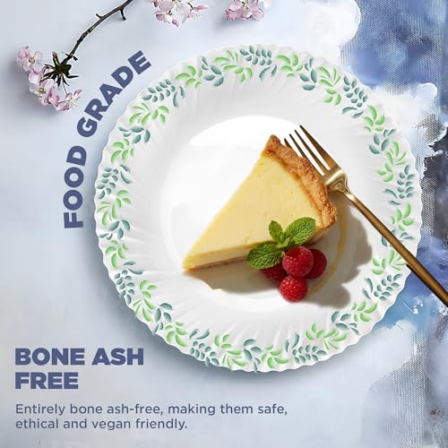 Image of Treo by Milton Opalware Aurelia Verdinia Dinner Set of 35 | Serving for 6 | Microwave & Dishwasher Safe | Bone-Ash Free | Tempered Toughness | Plates, Bowls, Spoons | Crockery Set for Dining & Gifting