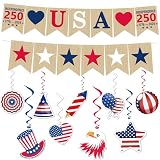 250th Anniversary Decorations - Hanging Swirls 250 Anniversary USA Banner | Fourth of July Decorations - 4th of July Garland Flag Accessories Merchandise for Party Favors Supplies Indoor Outdoor Home