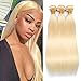 LAPONDAI 613 Blonde 3 Bundles Human Hair Straight Hair (18 20 22) 8A Brazilian Body Wave Blonde Human Hair Bundle 100% Virgin Remy Hair 613 Bundles Human Hair Extensions (#613 Straight)