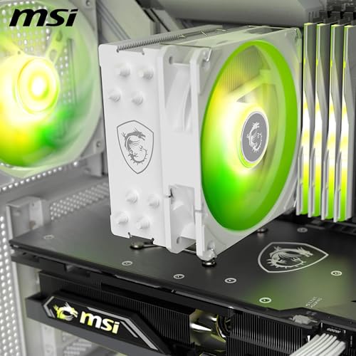 MSI MAG COREFROZR AA13 WHITE Ventirad pour processeur - Quatre caloducs en cuivre de 6 mm à contact direct, ARGB, CycloBlade 7, pâte thermique pré-appliquée, ventilateurs à roulement à billes.