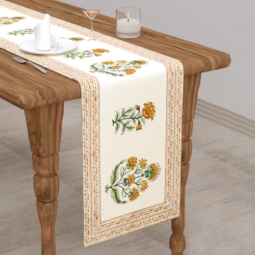 Image of BLOCKS OF INDIA Hand Block Printed Cotton Table Runner, Mat and Napkin Set for Center /Dining Table