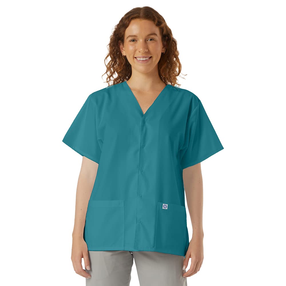 SPECTRUM UNIFORMS Scrub Tops Tunic Tops with Snap Front Women V-Neck Soft Fabric Ideal for Medical Professionals, Hospital and Lab Work Wear Teal