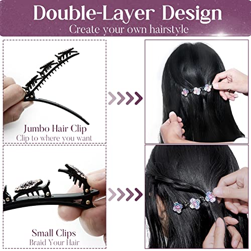 8 Pcs Sparkling Crystal Stone Braided Hair Clips, Rhinestones Hair Barrettes With 3 Clips Hair Accessories, Triple Hair Clips Braided Hair Clips For Women And Girls #TOP3