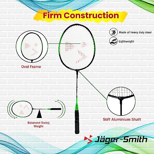 Image of Jager-Smith PB 2000 Combo Aluminium Badminton Racquet with Tempered Steel Shaft & Featherlite 2 (Pack of 3) Feather Shuttles Along with Nylon Badminton Net and Full Badminton Cover (Made in India)