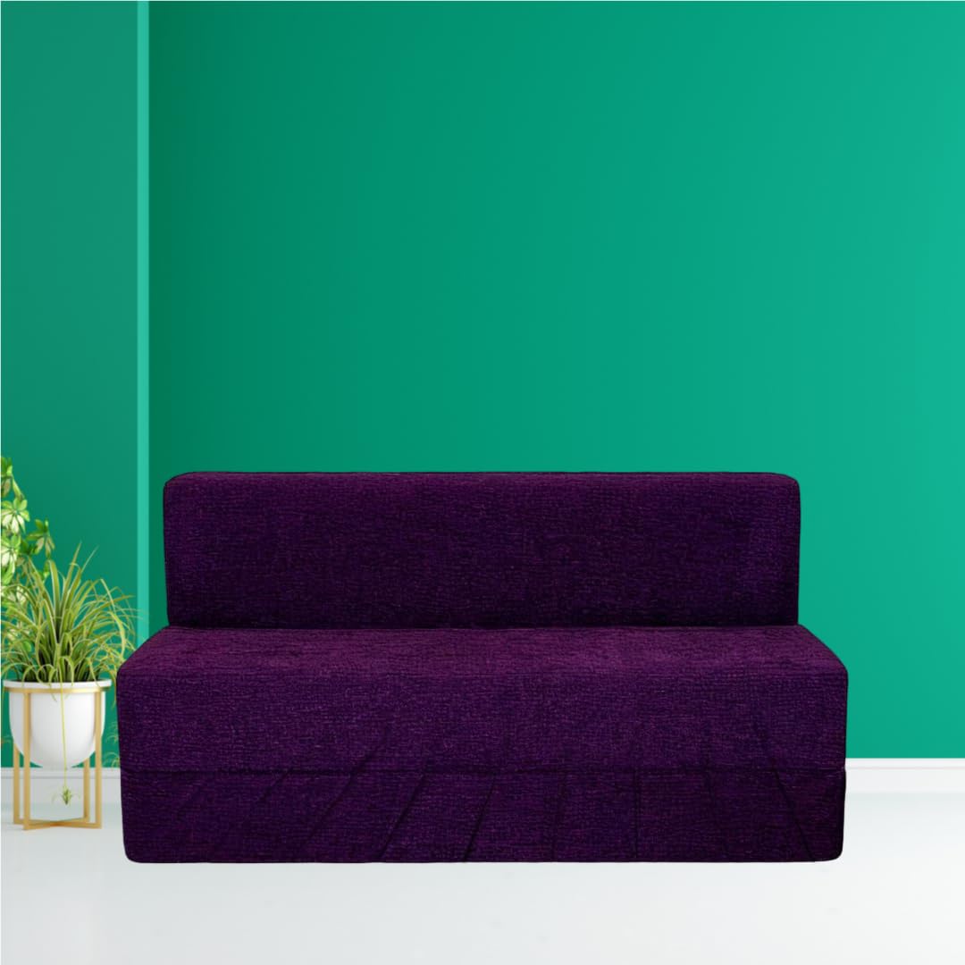 Pumpum 2 Seater Sofa Cum Bed – Convertible Folding Sleeper Couch, Space-Saving Design, Ideal for Living Room, Guest Room, or Small Apartments,Purple