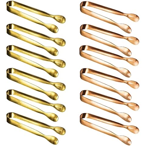 JCREN 24 Pcs Serving Tongs, Small Serving Utensils for Parties Catering, Food-Grade 304 Stainless Steel Serving Tongs for Tea Party Coffee Bar, 4" Appetizer Tongs -Golden and Rose Gold Cover