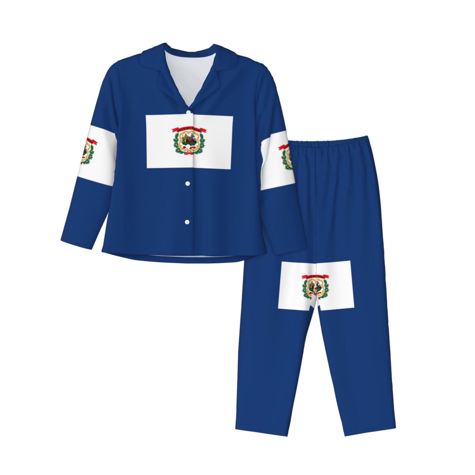 West Virginia State Flag Print damska piżama z długim rękawem zestaw miękka bielizna nocna podróż weekend salon bielizna nocna