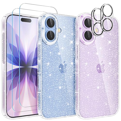 YIRSUR Coque pour iPhone 17 Paillettes, avec 2 Verre Trempé et 2 Caméra Arrière Protecteur, Transparent Paillettes TPU Silicone, Anti-Rayures, Brillant Étui de Protection
