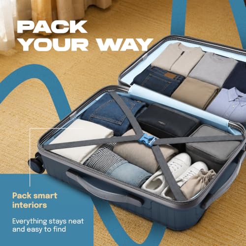 Image of American Tourister Ivy NXT | Cabin Trolley Bag (55 cm) | 360 8 Wheel Travel Luggage | 2 Compartments | Hard Luggage Polycarbonate Suitcase | Mounted Combination Lock | 3 Years Global Warranty | Blue