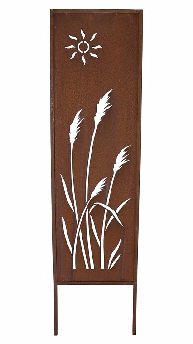 Dekoleidenschaft Deko-Schild mit „Schilf“-Ausstanzungen, 117 cm hoch aus Metall mit Rost-Optik, Garten-Paneel, Gartendeko für Draußen, Gartenstecker, Rostschild