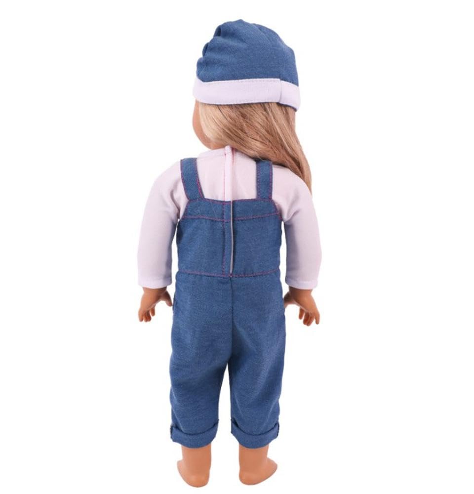 NIXNUT Doll Clothes Outfit Jeans Overalls T-Shirt for American Girl Doll 18-inch, free size - Image 4