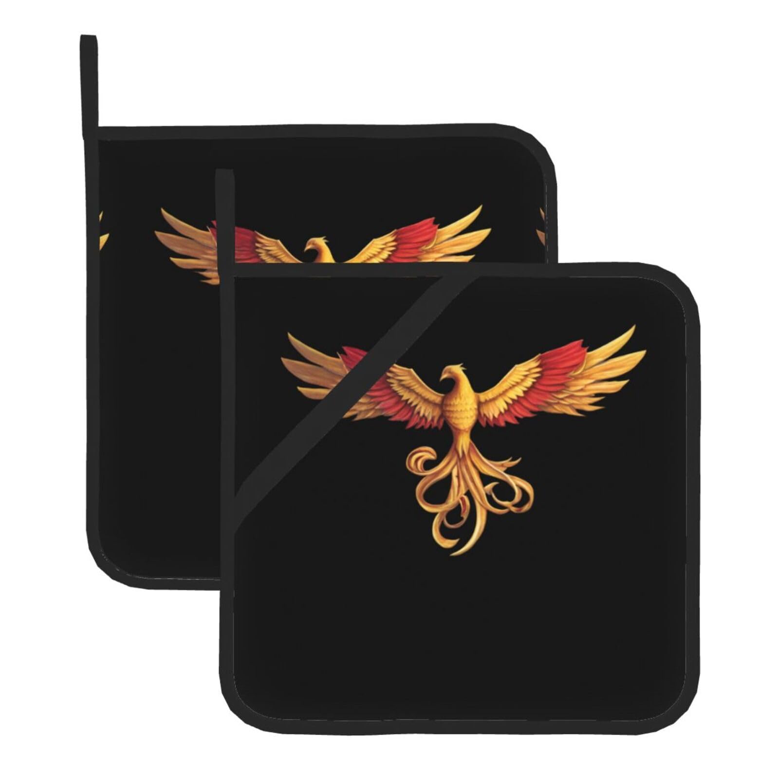 Square Heat-Insulating Pot mat WHJSSF Golden Fire Phoenix Pattern Anti-scalding and Heat-Insulating for Kitchen Cleaning and Outdoor Barbecue