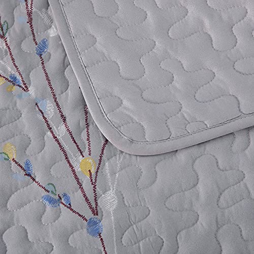 Exclusivo Mezcla Reversible Boho Quilt Set Queen Size, 3 Pieces Flowers Grey All Season Bedspreads, Ultra Soft Floral Coverlet Bedding Set with Printed Pattern (1 Quilt, 2 Pillow Shams)