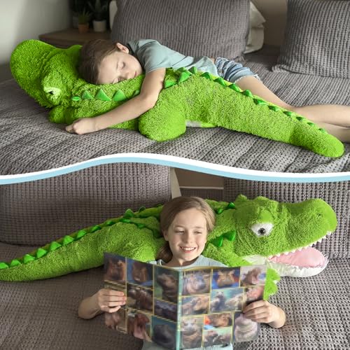 Image of Tezituor 51 inch Giant Alligator Stuffed Animals, Hugging 4ft Large Alligator Plush Body Pillow for Girls Boys, Soft Stuffed Crocodile Plushies Toy for Birthday Valentine's Day Gift Decora