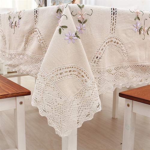 Nappe à fleurs en dentelle blanche RWRAPS en coton et lin 130x180cm