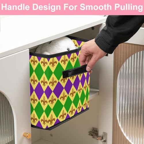 Boîte de rangement en tissu durable motif Mardi Gras design cube