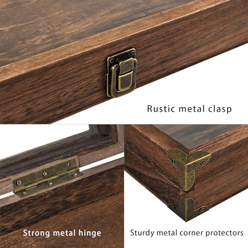 image for MOOCA Wood Glass Top Jewelry Display Case Wooden Jewelry Tray with Met