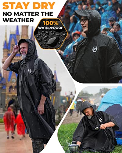 Foxelli Hooded Rain Poncho For Adults – Reusable Waterproof Raincoat For Men & Women, Lightweight Multifunctional Rain Gear #TOP1
