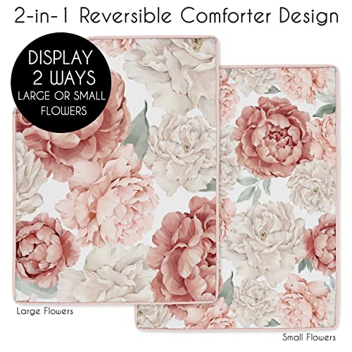 Image of Sweet Jojo Designs Blush Pink Boho Shabby Chic Floral Girl Baby Mini Crib Bedding Set Infant Nursery Room Newborn Blanket Portable Pack n Play Sheets 3pc Off White Ivory Bohemian Vintage Watercolor
