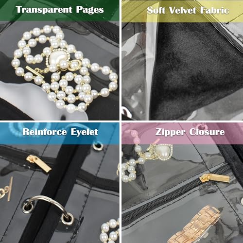 LingLingo Travel Jewelry Organizer Case,Jewelry Bags for Traveling, Jewelry Binder with 24 Pcs Clear Zipper Velvet Pouches for Storing Earrings, Rings, Necklace, Bracelet, Watch (Black) by LingLingo - Image 5