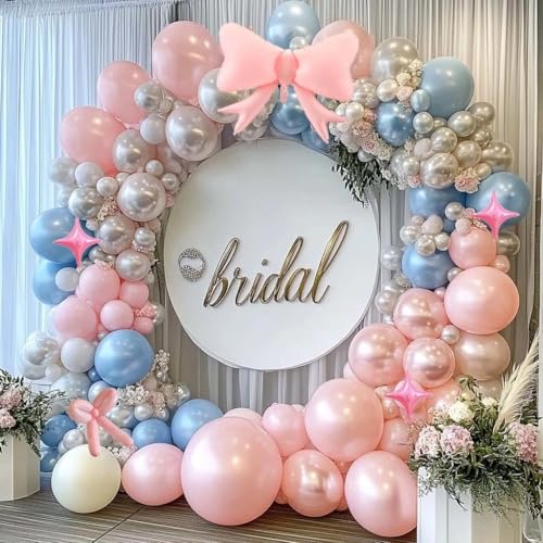 Image of Pearl Pink Double Stuffed Balloons for Bow Star Birthday Baby Shower Party